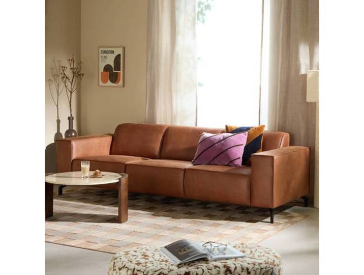 NOUS Living leren 3-zitsbank Brent - cognac