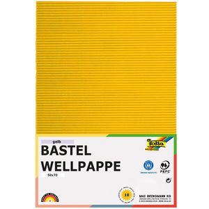 Folia Bastelwellpappe 741014, E-Welle, 50 x 70cm, gelb, 10 Blatt