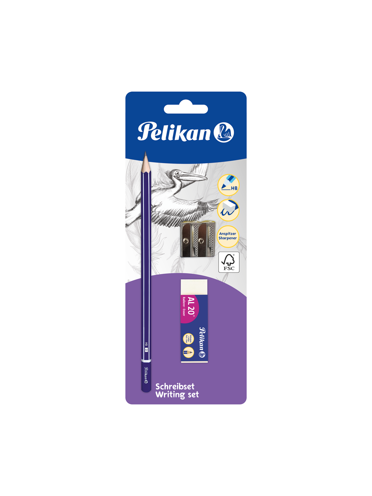 Pelikan Schulset Bleistift, Radierer und Anspitzer auf Blisterkarte