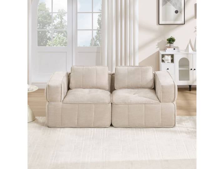 Canapé Compressé modulable d'angle 2 places-Canapé-lit convertible droit mousse haute densité 32D Beige