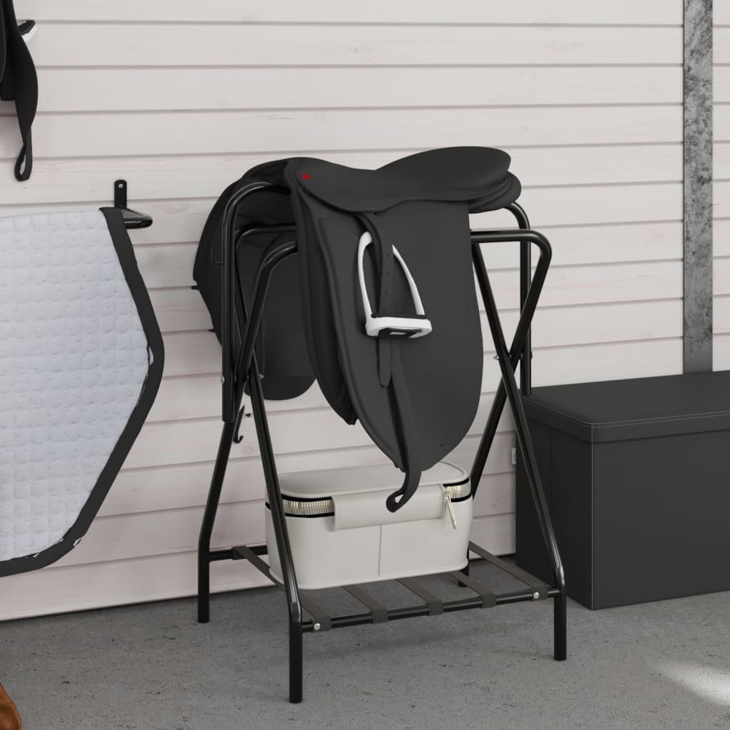 vidaXL Porte-selle pliable autoportant noir fer