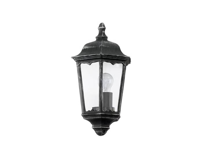 EGLO Applique murale extérieure Navedo\, lampe murale 1 flamme\, en aluminium moulé et verre\, couleur : noir\, patine argentée\, douille : E27\, IP44