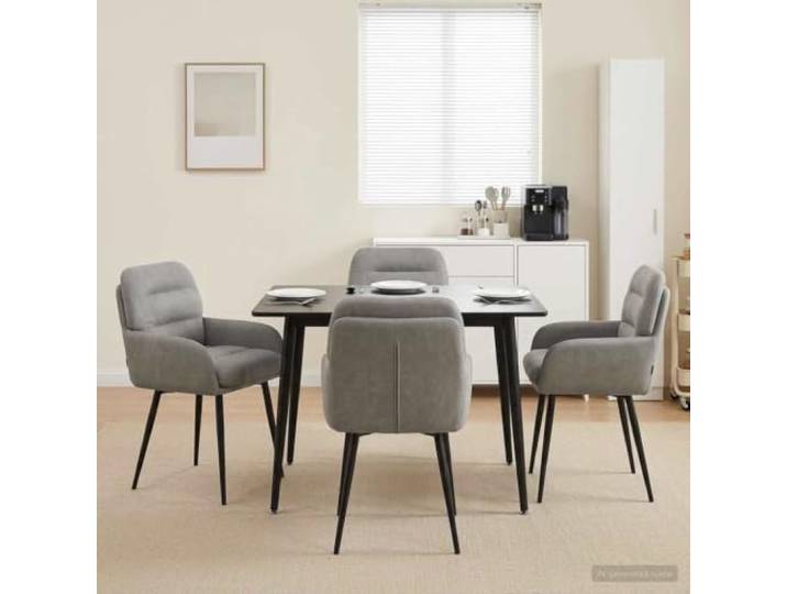 KGHFDVB 4 Esszimmerstühle Samt Hellgrau mit Metallrahmen und Armlehnen Moderne Optik, atmungsaktiver Sitz, robuste Konstruktion, pflegeleichte Oberfläche, bequeme Polsterung