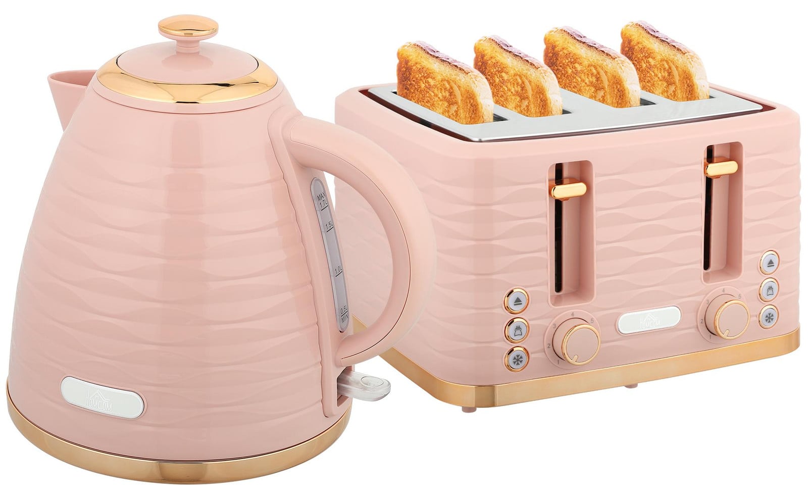 HOMCOM Waterkoker en toaster set in crème met 1,7 liter waterkoker en 4-sleuf toaster