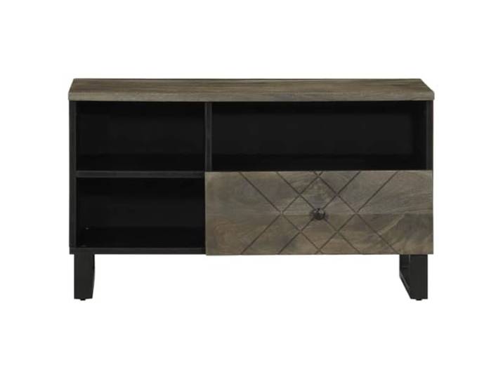 KTHLBRH TV-Schrank Schwarz 80 x 33 x 46 cm Massivholz Mango Metallfüße, großer Stauraum, stabile Tischplatte mit grauem Sandstrahl-Finish