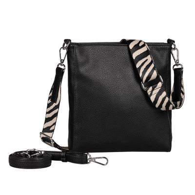 Umhängetasche GABOR "Silena", Damen, Gr. B/H/T: 25cm x 24cm x 4,5cm, schwarz (schwarz kombiniert), Lederimitat, clean, gepflegt, geprägtes Muster, unifarben, Taschen Umhängetasche, Damen Schultertasche mit hochwertig, gewebtem Gurtband