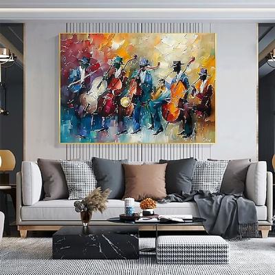 Künstler handgemalte abstrakte Gemälde Jazz-Band Ölgemälde auf Leinwand Leinwand Kunst Malerei handgemachte bunte Wand Kunst Malerei Musik Wand Kunst Instrument Malerei Kunstwerk bunte Jazz Malerei