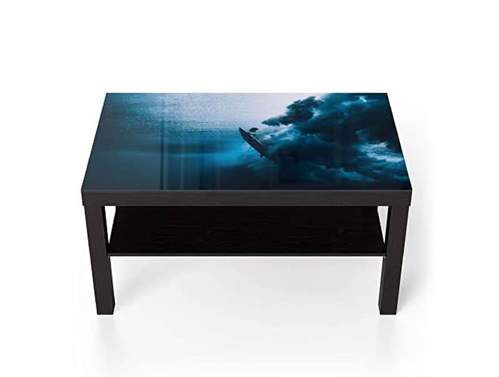 DEQORI Glastisch schwarz groß 90x50 cm Motiv Surfer taucht Unterwasser ausgefallener Beistelltisch aus Glas Hochglanz Couchtisch fürs Wohnzimmer moderner Couch Tisch mit Design