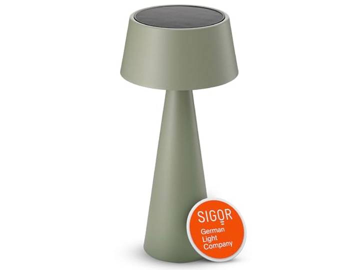 SIGOR Solino salbeigrün - Solar-LED Akku-Tischlampe mit Magnetgelenk & Doppelladefunktion (Solar & USB-C), dimmbar & kabellos, IP44 Outdoor-Tischleuchte, bis 6,5 h Leuchtdauer