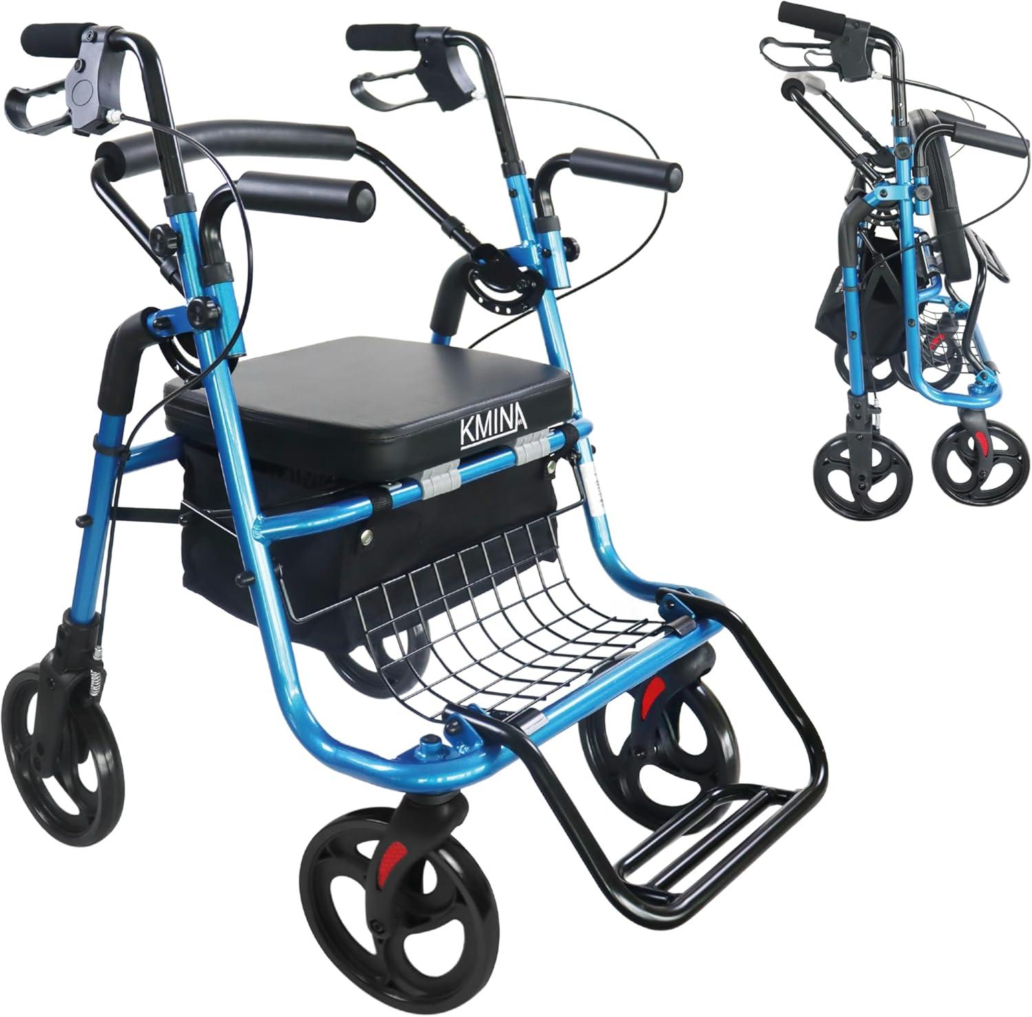 Rollator, 4 Räder, faltbar, leicht, mit Sitz, 2-in-1, verstellbar, komfortabel, für mehr Mobilität, blau