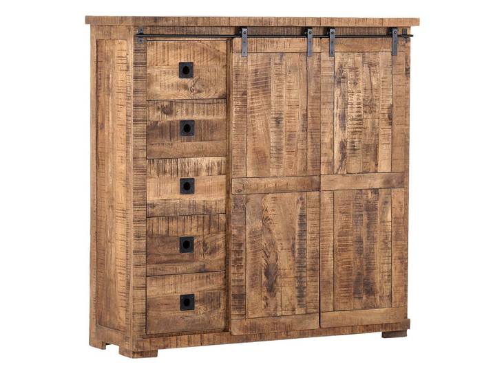 Lomadox Highboard KARLSTAD-123, Wohn-/Esszimmer in Mangoholz natur massiv, B/H/T ca. 145/145/47 cm