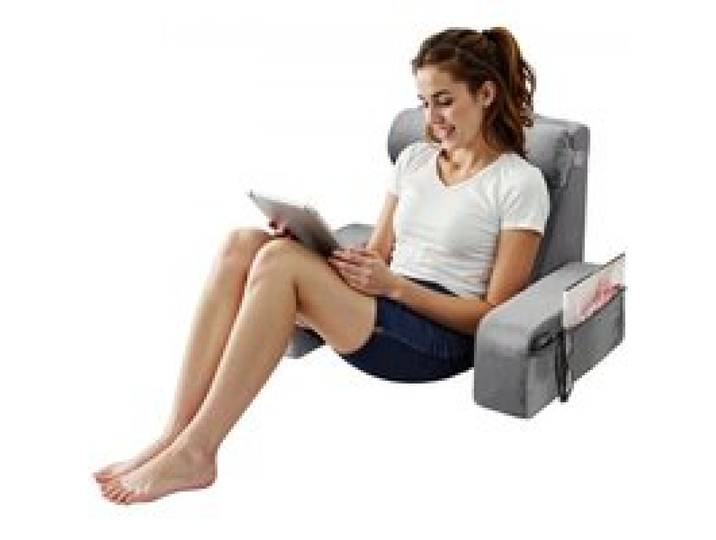 VEVOR Coussin de lecture avec accoudoirs et 3 poches, grand oreiller de lecture de lit avec appui-tête amovible et éponge 25D, poignée pour transport facile, pour jouer, se reposer et travailler, gris