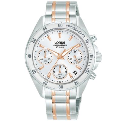 Chronograph LORUS, rosa (silberfarben, silberfarben), Armbanduhren, Damen, Chronograph, Quarzuhr, Armbanduhr, Damenuhr, Edelstahlarmband, analog, Tag