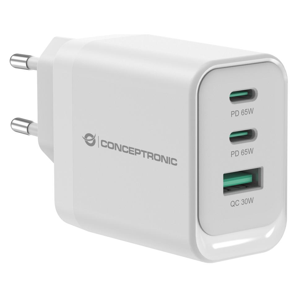 Conceptronic Ladegerät 3Port 65W,2xUSB-C,1xUSB-A weiss (65 W, 3 Ports) (ALTHEA21W65)
