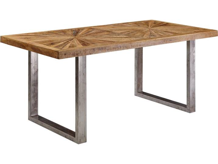 Wohnling Esstisch Mango Massivholz 200x76,5x100cm Metallgestell Industrial Natur Loft Braun