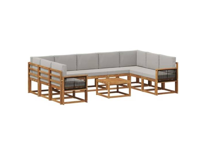 PUGYNBK Sofa für den Außenbereich, 10 Teile, Akazienholz Modular, wetterfest, Lattenrost-Rückenlehne, pflegeleicht, Montage erforderlich