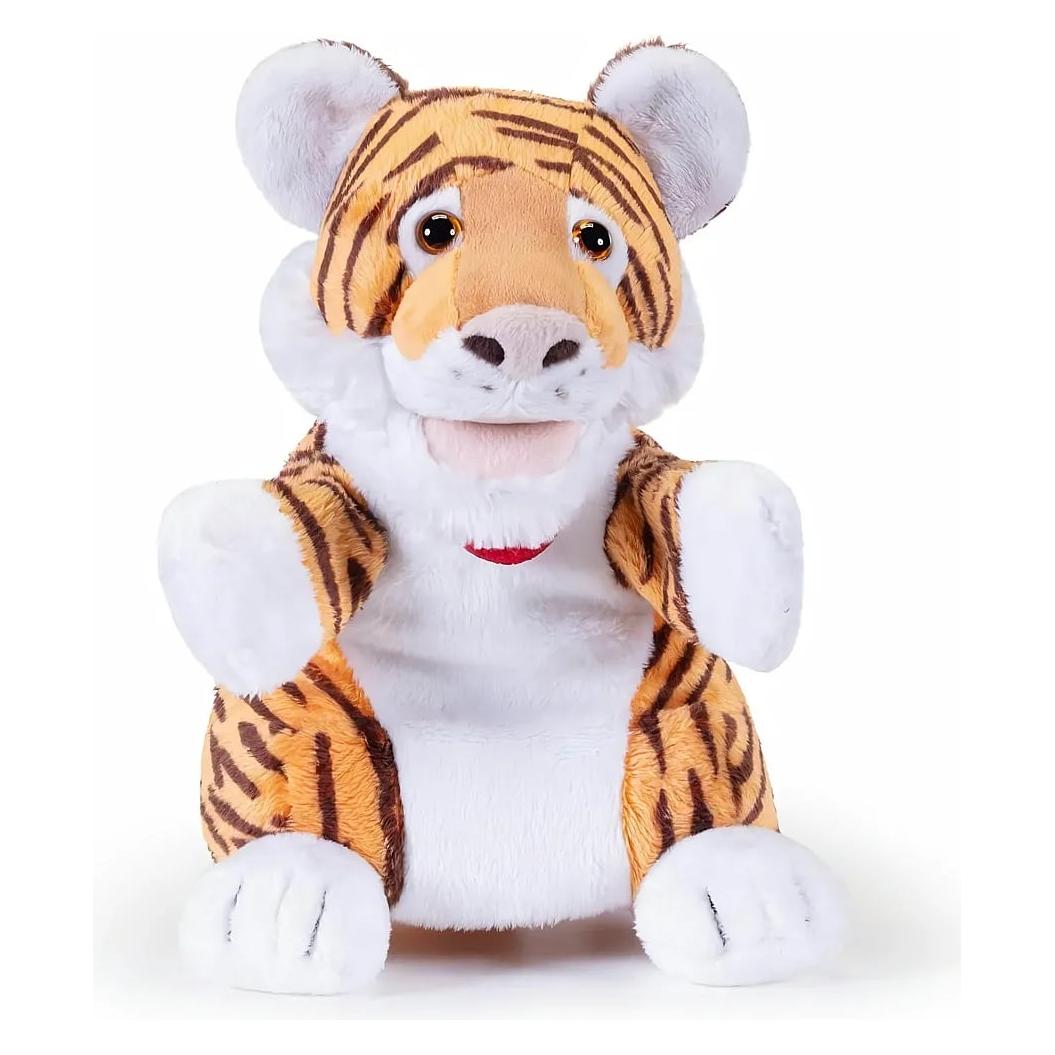 Trudi Handpuppe Tiger 16x24x17 cm, Grösse S, Stofftier aus hochwertigen Materialien, liebevolle Detai (29318)