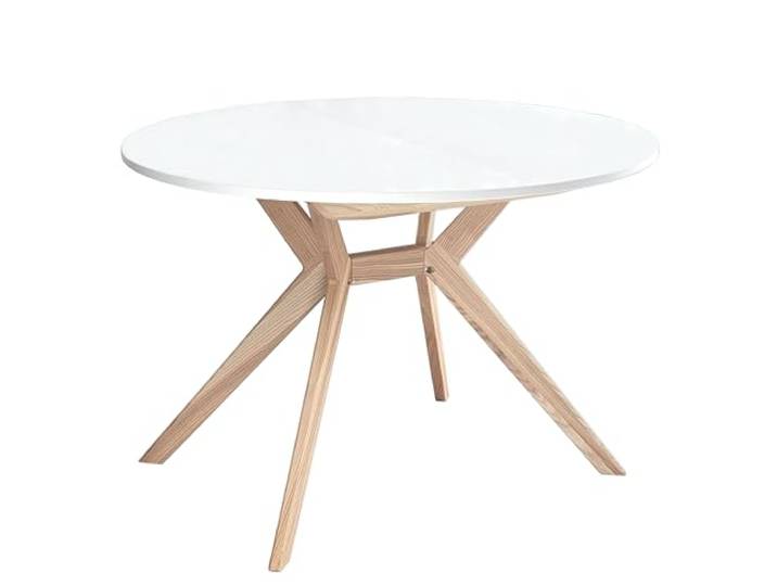RAGABA Runder ausziehbarer Esstisch 120 cm Biju, Esstich für 6 Personen, Massives Eschenholz und MDF-Platte, Platzsparend, Erweiterbarer, Weiß