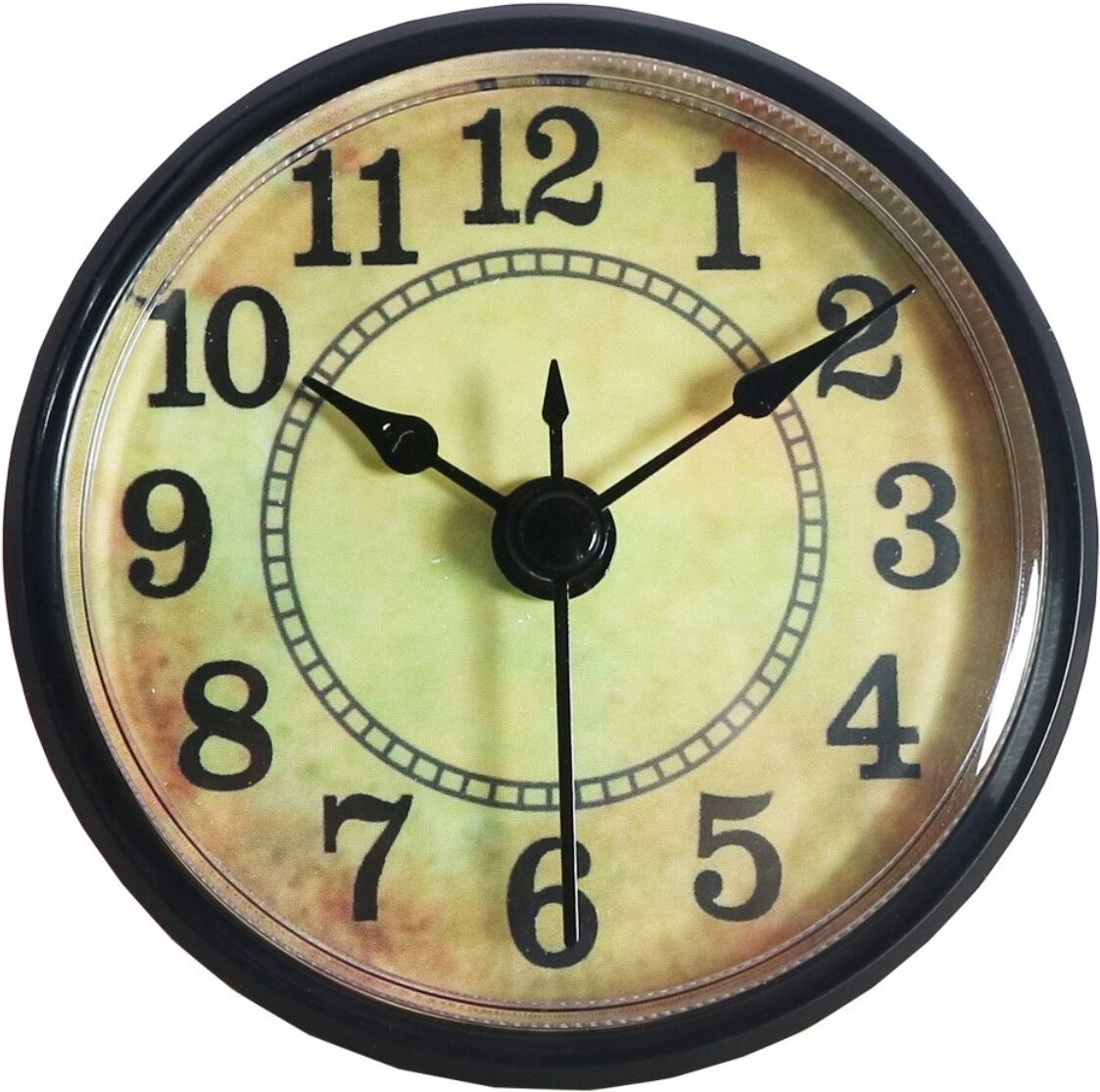 INF Einbau-Quarzuhrwerk Einsatz 70mm Rahmen – Vintage Metallzifferblatt, Acryl & Edelstahl, Schwarz