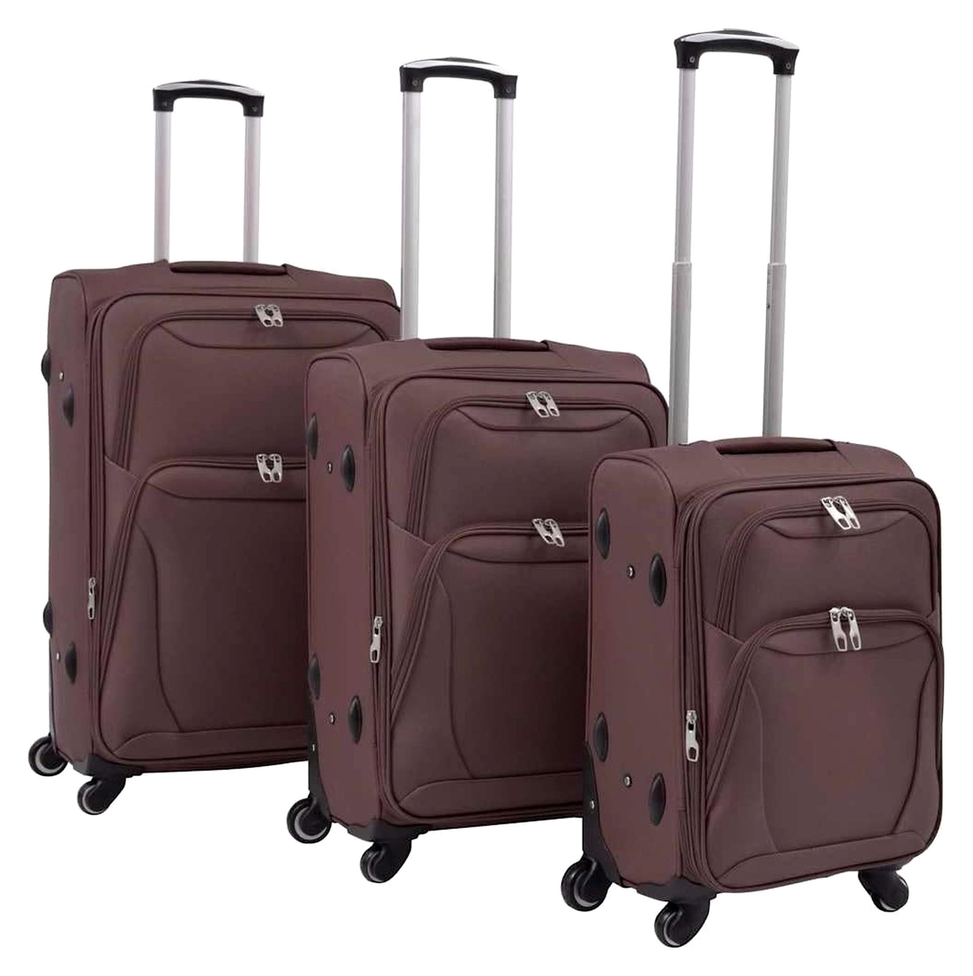 3-teiliges Weichgepäck Trolley-Set in Kaffeebraun