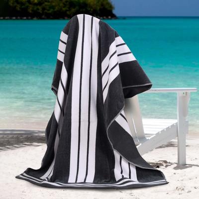 Superior Oversized Cotton Cabana Stripe Beach Towel, Soft Velour Pool Towel, Highly Absorbent Quick Dry Terry