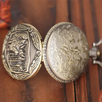 ModernMart Vintage Wolf Head Pocket Watch Necklace Quartz Antique Pendant Timepiece Gift For Men Vintage Wolf Head Pocket Watch Necklace Quartz Antique Pendant Timepiece Gift For Men