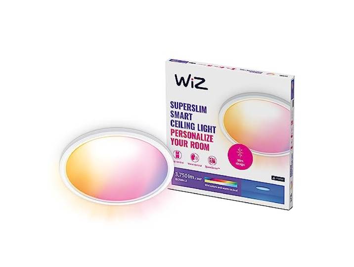 WiZ Tunable White and Color Superslim Deckenleuchte (32 W, ø 54,5 cm), LED Leuchte mit 16 Mio. Farben oder warm- bis kaltweißem dimmbarem Licht, smarte Lichtsteuerung über WLAN per Stimme/App, weiß