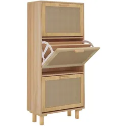 vidaXL Schuhschrank Braun 52x25x115 cm Holzwerkstoff & Rattan Natur