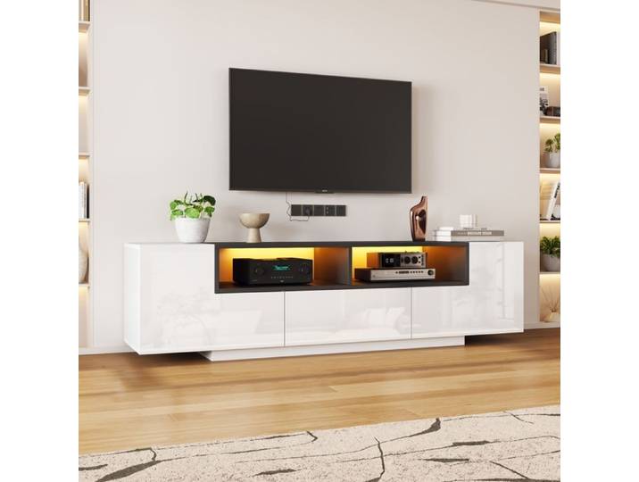 180*40*48cm Cabinet de télévision Lowboard Mit LED-lumière Cabinet de télévision avec forme en L et drawers Cabinet de séjour TV-