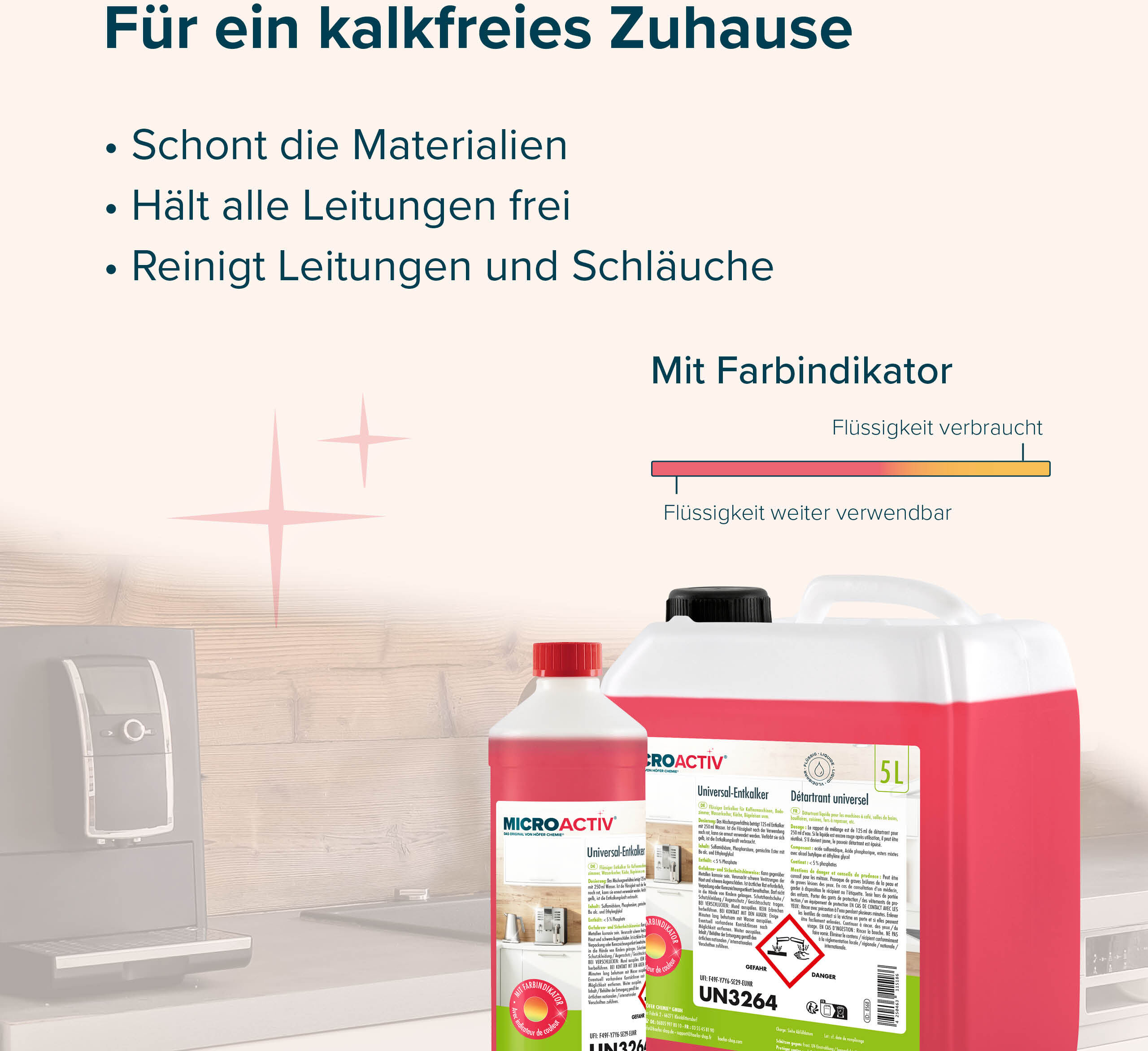 Höfer Chemie GmbH 1x 5 L Détartrant universel  avec indicateur de couleur pour machines à café entièrement automatiques en bidon de 5 L