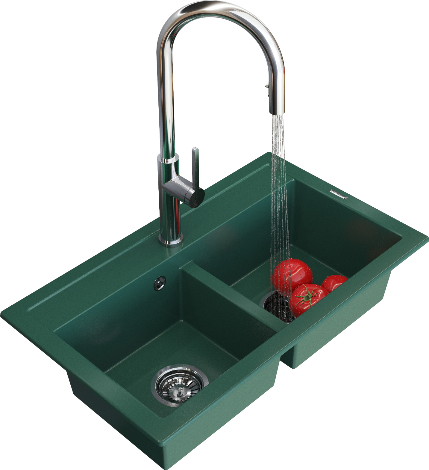 Granitan - Granitspüle - Küchenspüle - 2 Becken - 75x45 cm - Grün - mit Armatur PRATI und Siphon - DUET