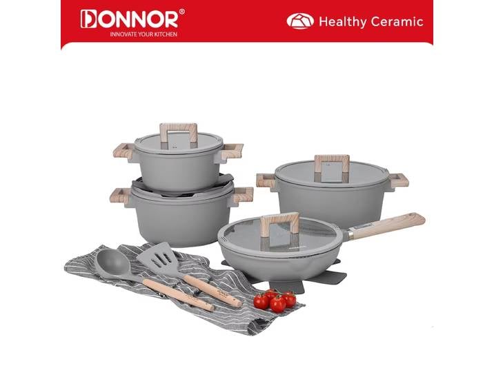 DONNOR 13Psc ensemble de casseroles et poêles ensembles d'ustensiles de cuisine antiadhésives ustensiles de cuisine à Induction en granit ensemble de cuisson antiadhésif avec poêles JT447