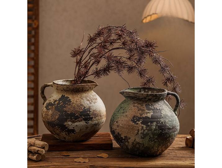 Vase en céramique rétro, pot en poterie grossière, salon, maison, arrangement de fleurs en porcelaine, fleur séchée, ornement décoratif