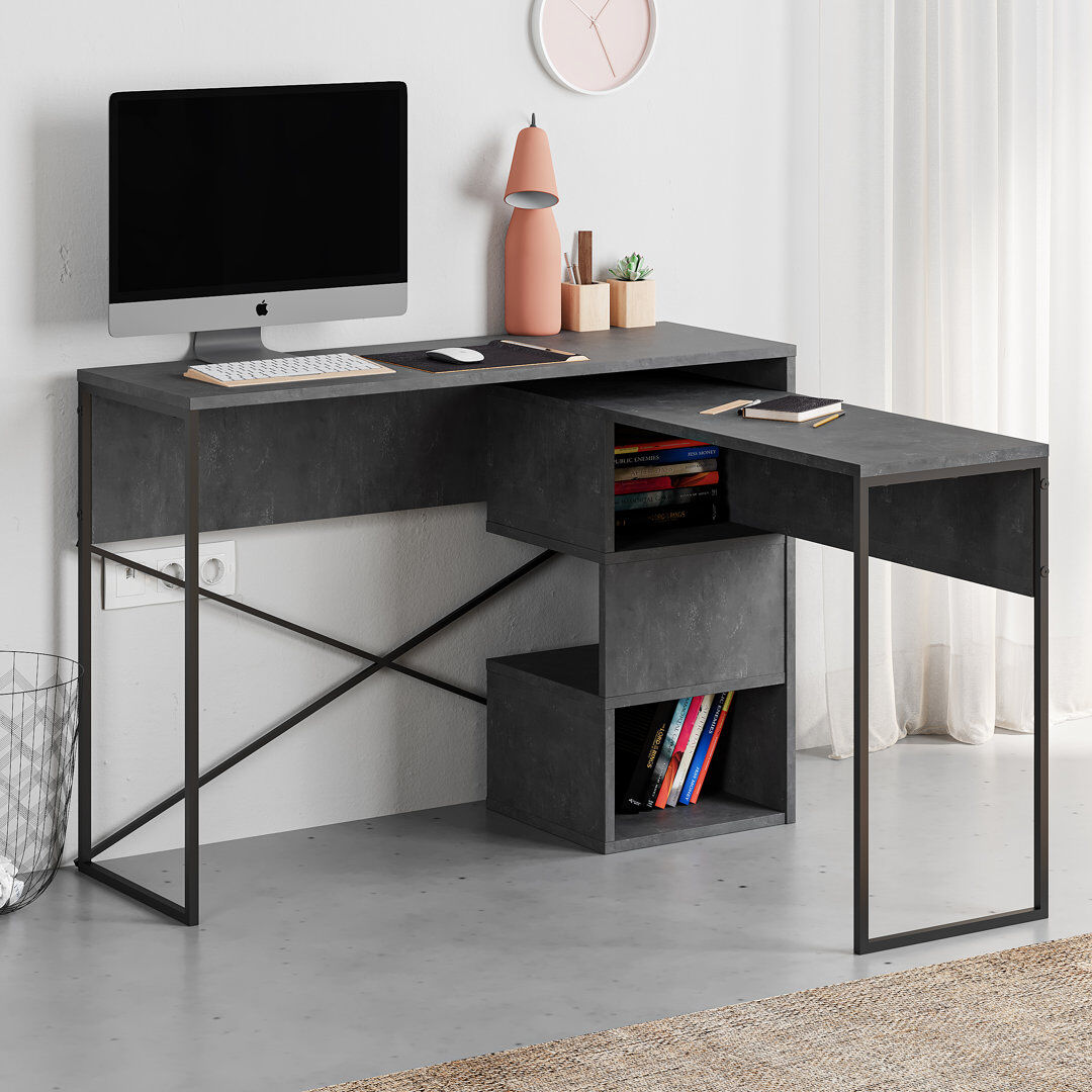 Latitude Run Claverton 110cm Wide Rectangle Writing Desk with Smart Storage Grey