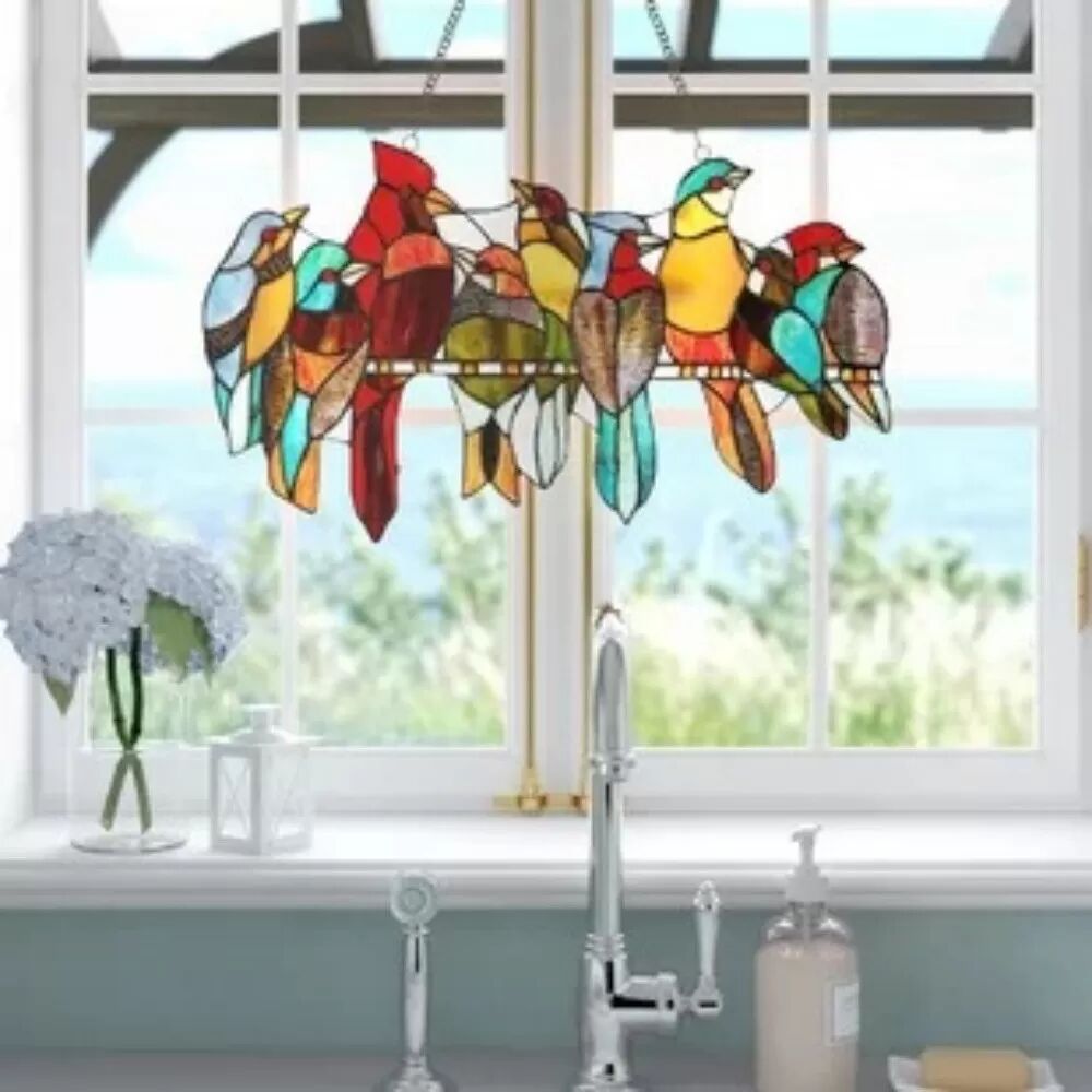 INF Nouvelle décoration suspendue acrylique oiseaux colorés - Ornement décoratif pour fenêtre et salon