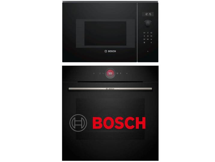 BOSCH Backofen-Set Bosch Herdset mit Mikrowelle Schwarz, Einbaubackofen Serie 8, mit Teleskopauszug nachrüstbar