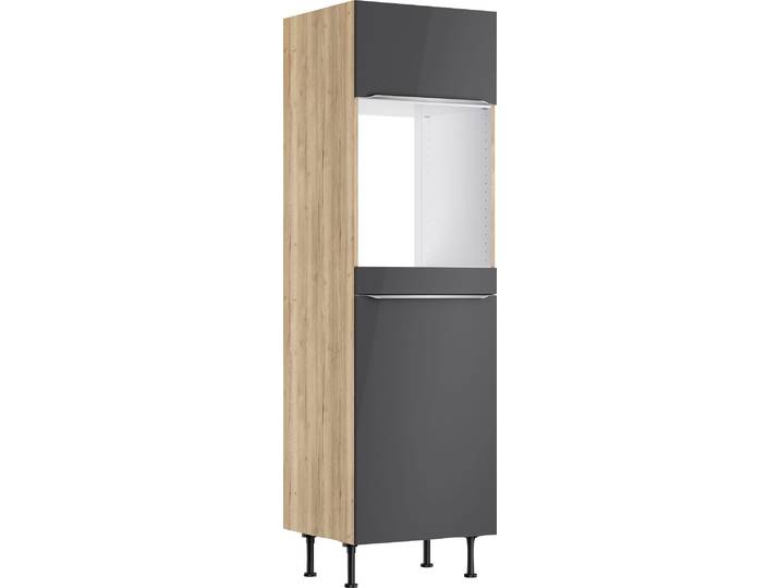 Backofenumbauschrank KOCHSTATION KS-Aken , grau (anthrazit hochglanz, wildeiche nachbildung), B:60cm H:211,8cm T:58,4cm, Schränke, Backofenumbauschrank