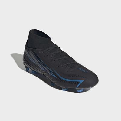 Fußballschuh ADIDAS PERFORMANCE "F50 HYPERFAST LEAGUE, MITTELHOCH, FESTE BÖDEN", Herren, Gr. 41, schwarz (core schwarz, core schwarz, lucid ray blau), Synthetik, Textil, Schuhe Fußballschuh, für Rasen und feste Böden, gespielt bei der...