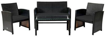 Costway 4 Pieces Patio Rattan Cushioned Furniture Set with Coffee Table-Black