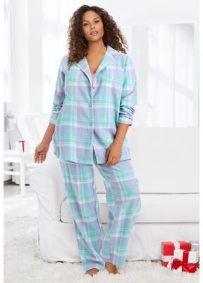 Plus Size Women's Classic Flannel Pajama Set by Dreams & Co. in Soft Iris Plaid (Size S) Pajamas