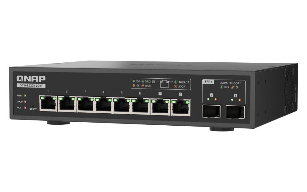 QNAP QSW-L3208-2C6T 6 ports 10GbE RJ45, 2ports 10G SFP+/ NBASE-T Combo Switch