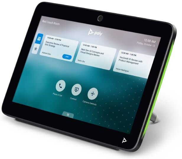 Poly TC10 Noir Panneau tactile 2-en-1 pour la programmation des salles et le contrôle des réunions.