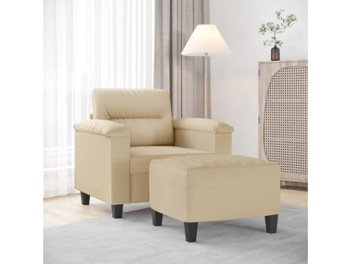 HEFZGDB Sessel mit Hocker Creme 60 cm Mikrofasergewebe Langlebiges Polstermöbel Bequemes Relaxen Modernes Design Stabiles Gestell Vielseitiger Fußhocker Einfache Reinigung Robuste