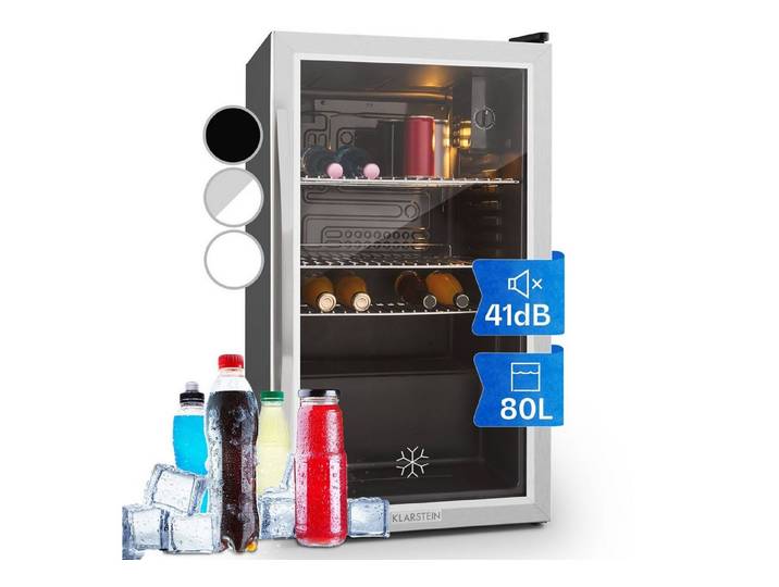 Klarstein Getränkekühlschrank Beersafe XXL Getränkekühlschrank 80 L Glastür Edelstahl 10027673, 84.5 cm hoch, 47.4 cm breit, Bier Hausbar Getränkekühlschrank Flaschenkühlschrank Glastür