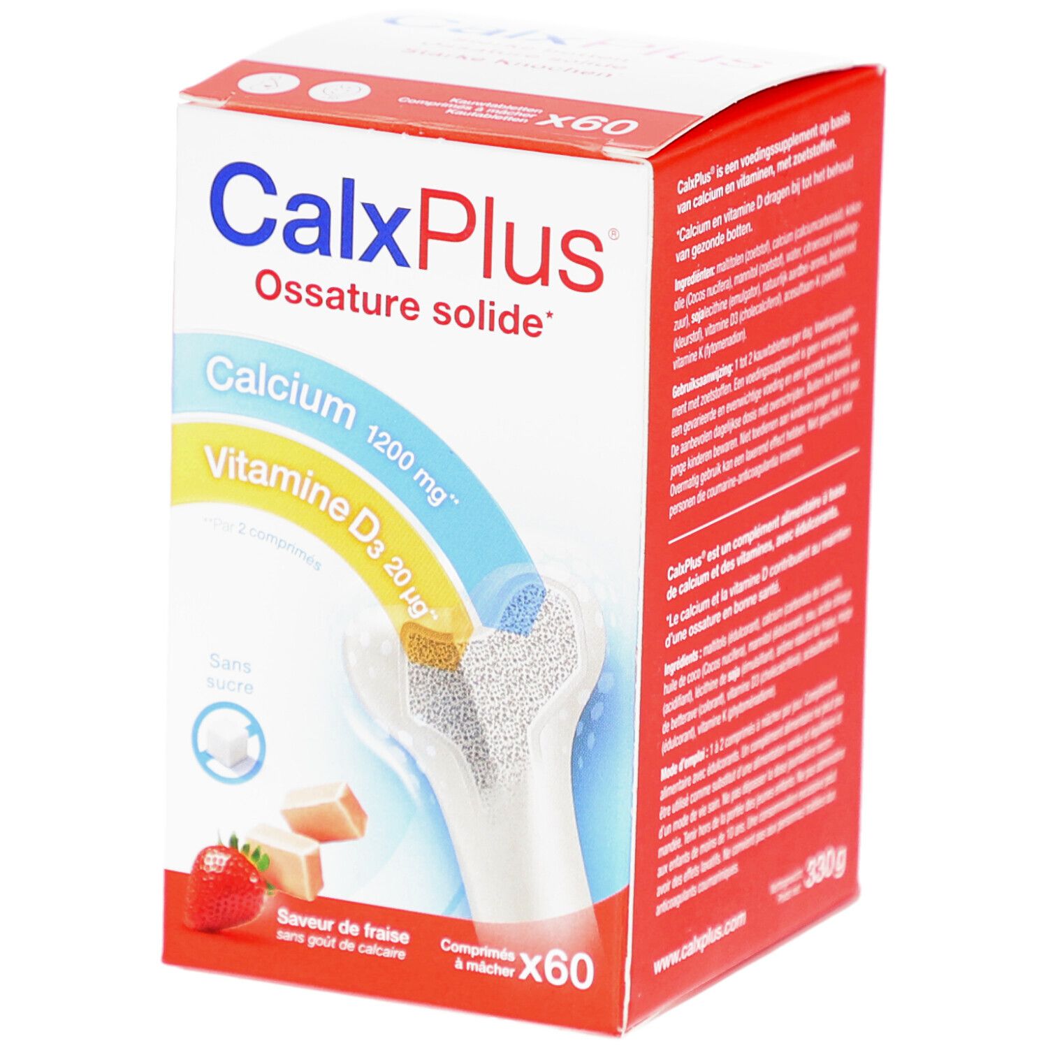 CalxPlus Aardbei Zonder Suiker 60 St Kautabletten