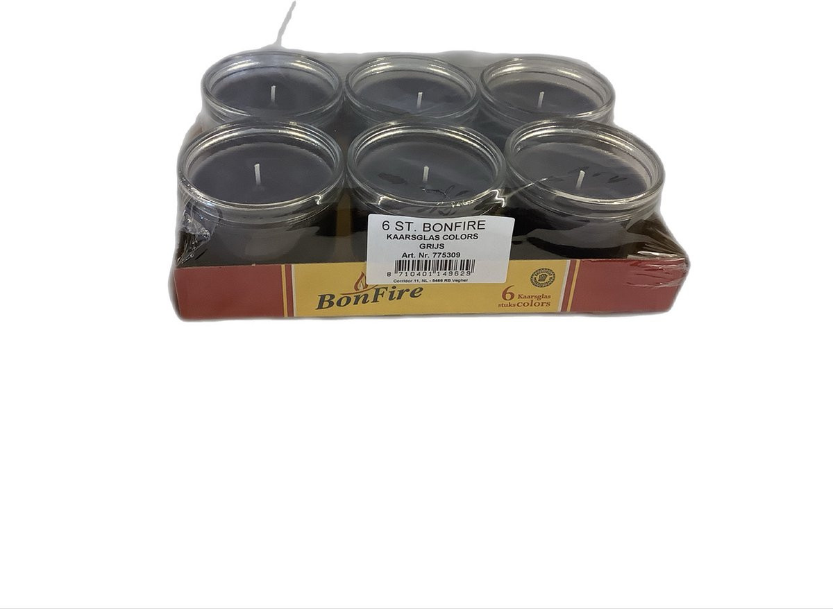 Set van 6 Bonfire kaarsglazen in de kleur grijs