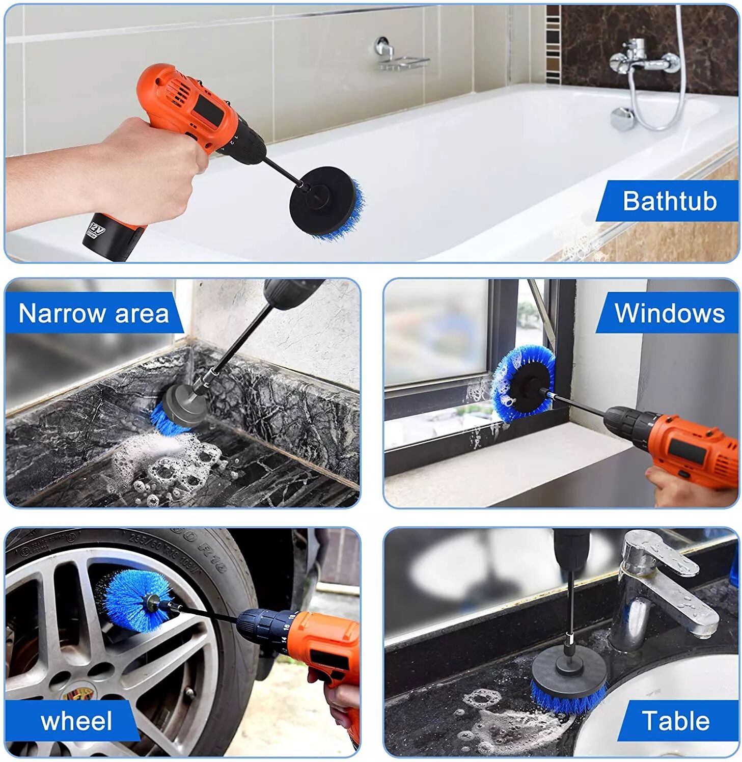 INF Bürstenaufsatz für Bohrmaschine 4er-Pack Blau