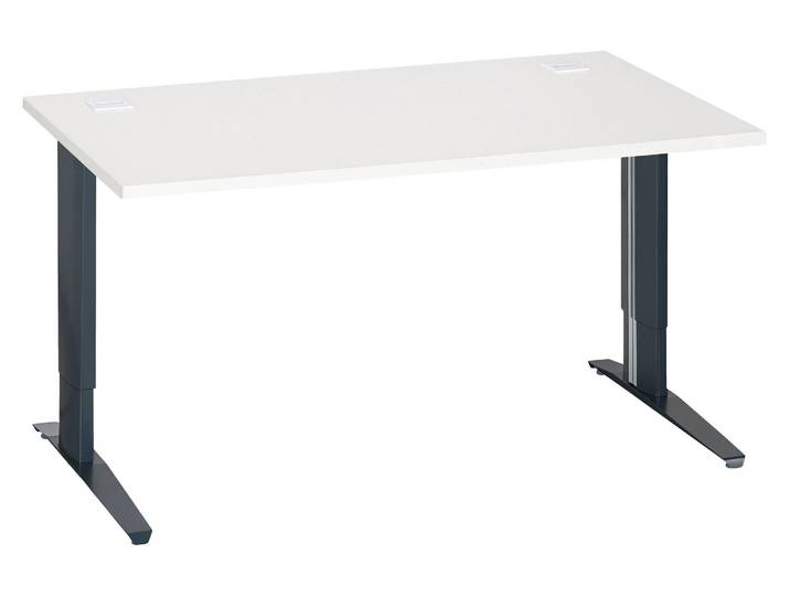 Bureau droit Excellens L 140 cm blanc réglable en hauteur piétement métal anthracite - - Bruneau