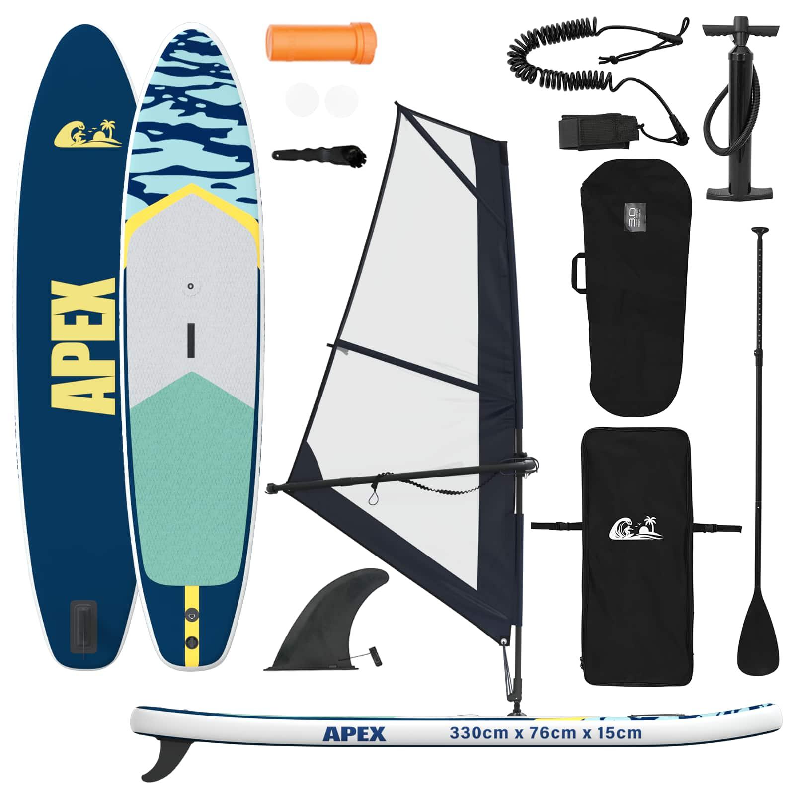 Aufblasbares SUP-Board mit Segel, APEX, 330 x 76 x 15 cm, Blau