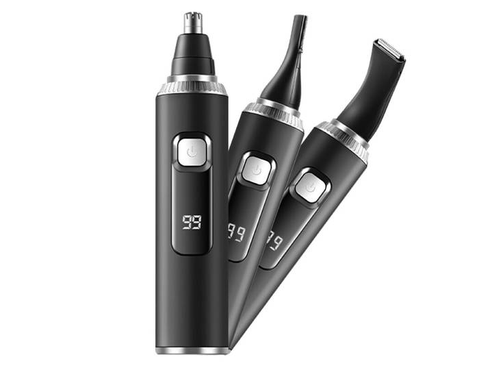 Sparoma 3-in-1 Oor- en Neushaartrimmer – LED-Display 8500 RPM High-Speed Motor IPX7 Waterdicht Type-C Oplaadbaar, inclusief extra bakkebaarden- en wenkbrauwtrimmer-opzetstukken, TC-021 (Zwart)